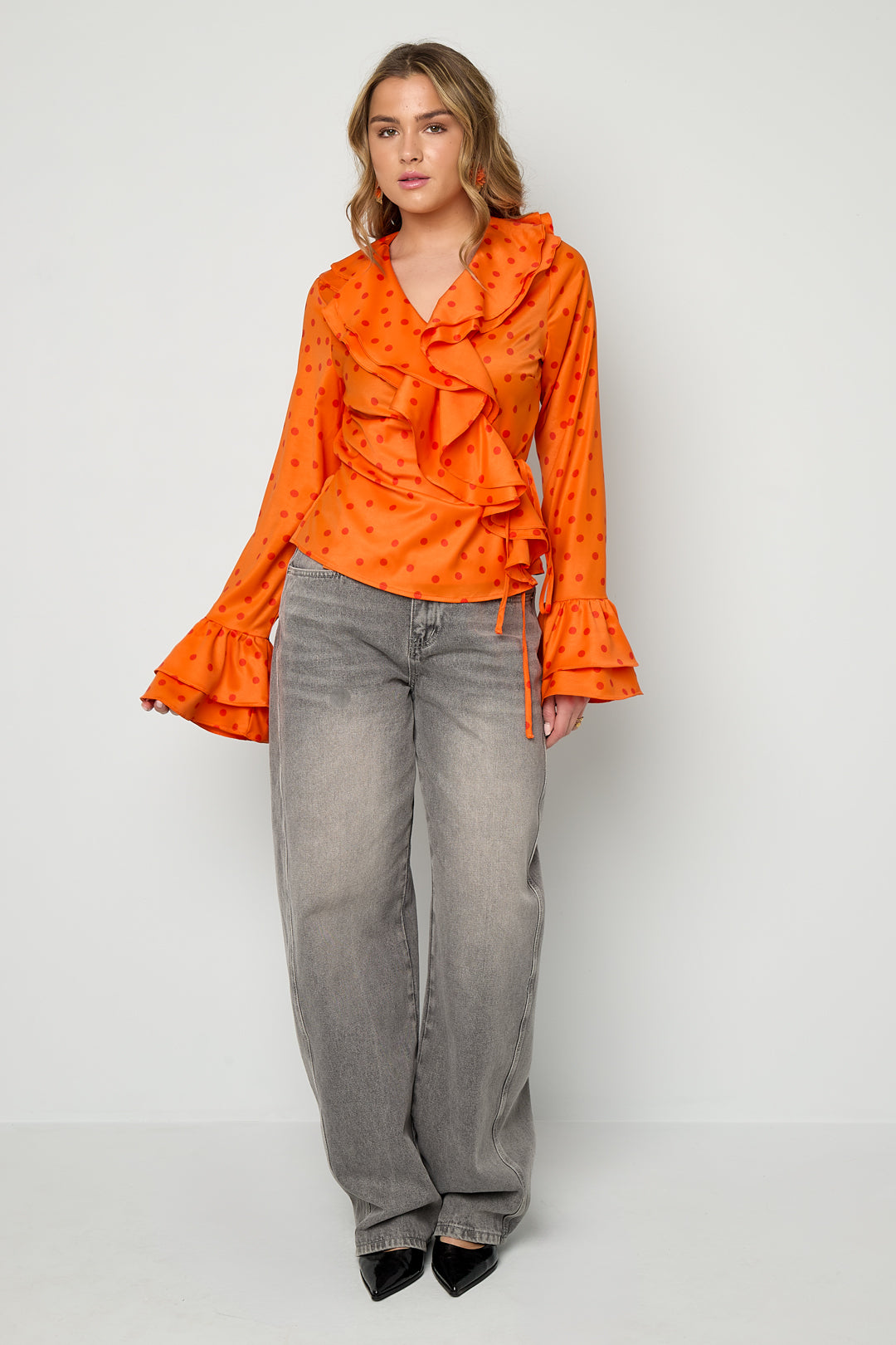 Blouse met ruches en stippen