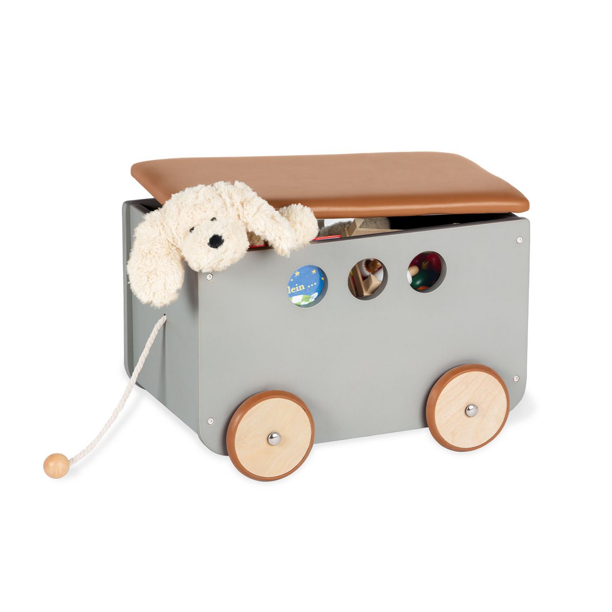 Pinolino Speelgoedkist Jim | Grijs op wielen met trekkoord