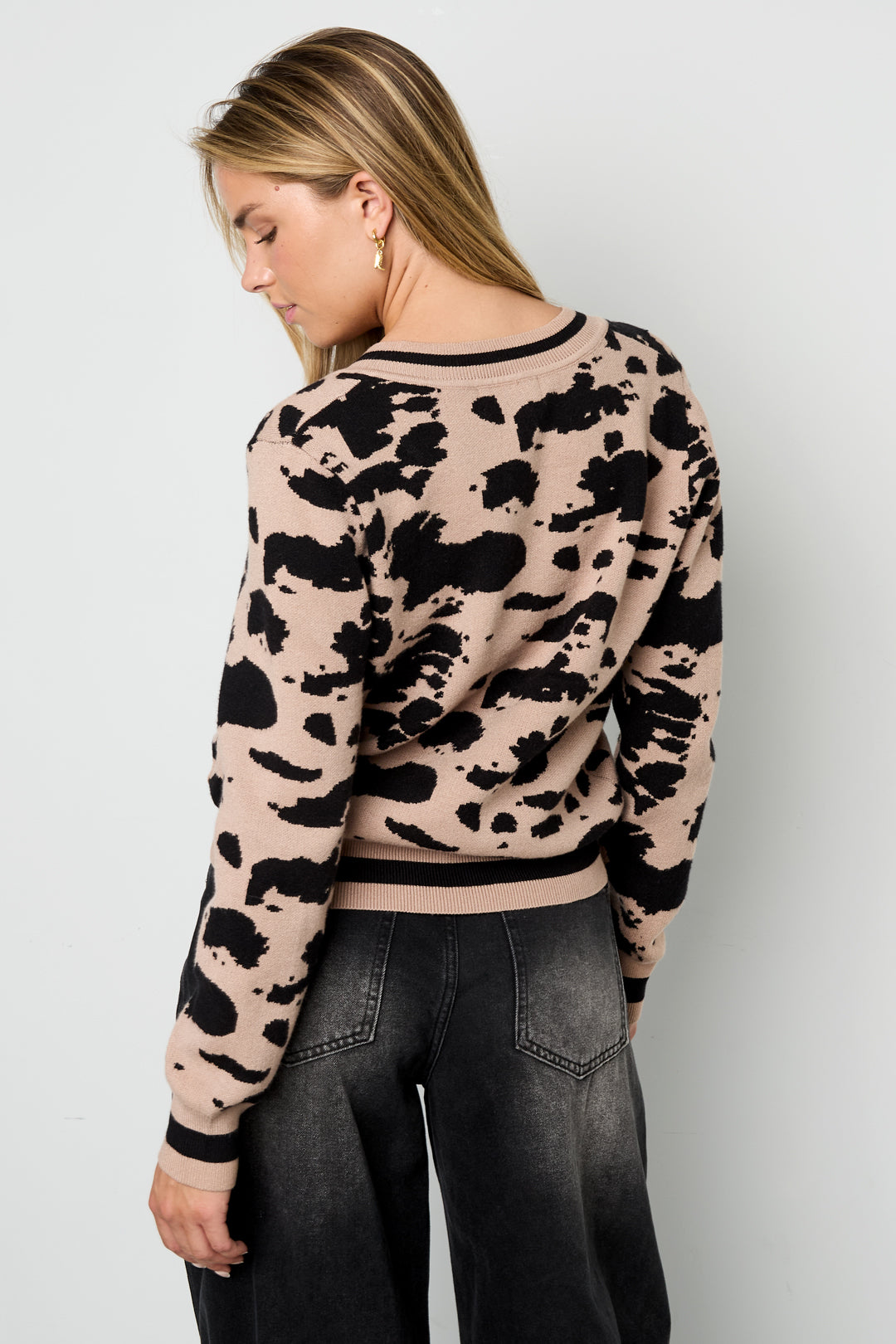 Gebreid (inclusief haakwerk en wolstof) Luipaardprint V-hals Trui voor Dames Herfst/Winter Casual