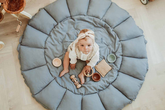 Play& Go | Bloom Dusty Blue Organic Cotton Babymat