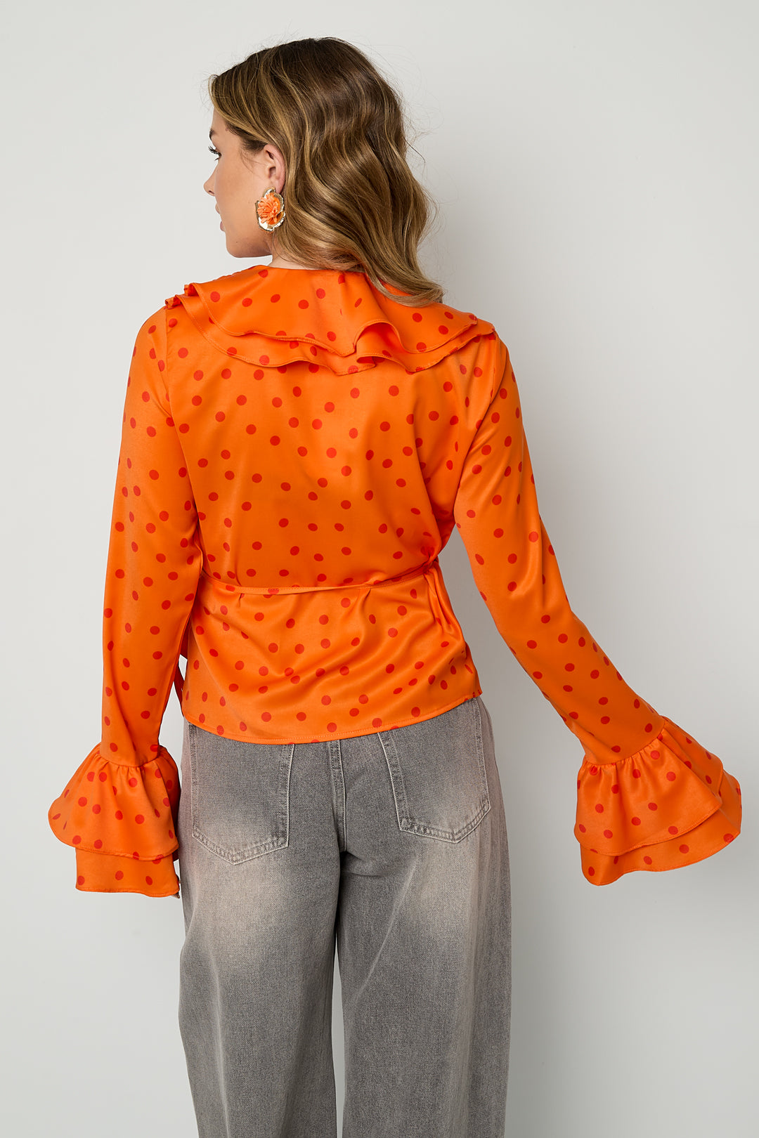 Blouse met ruches en stippen