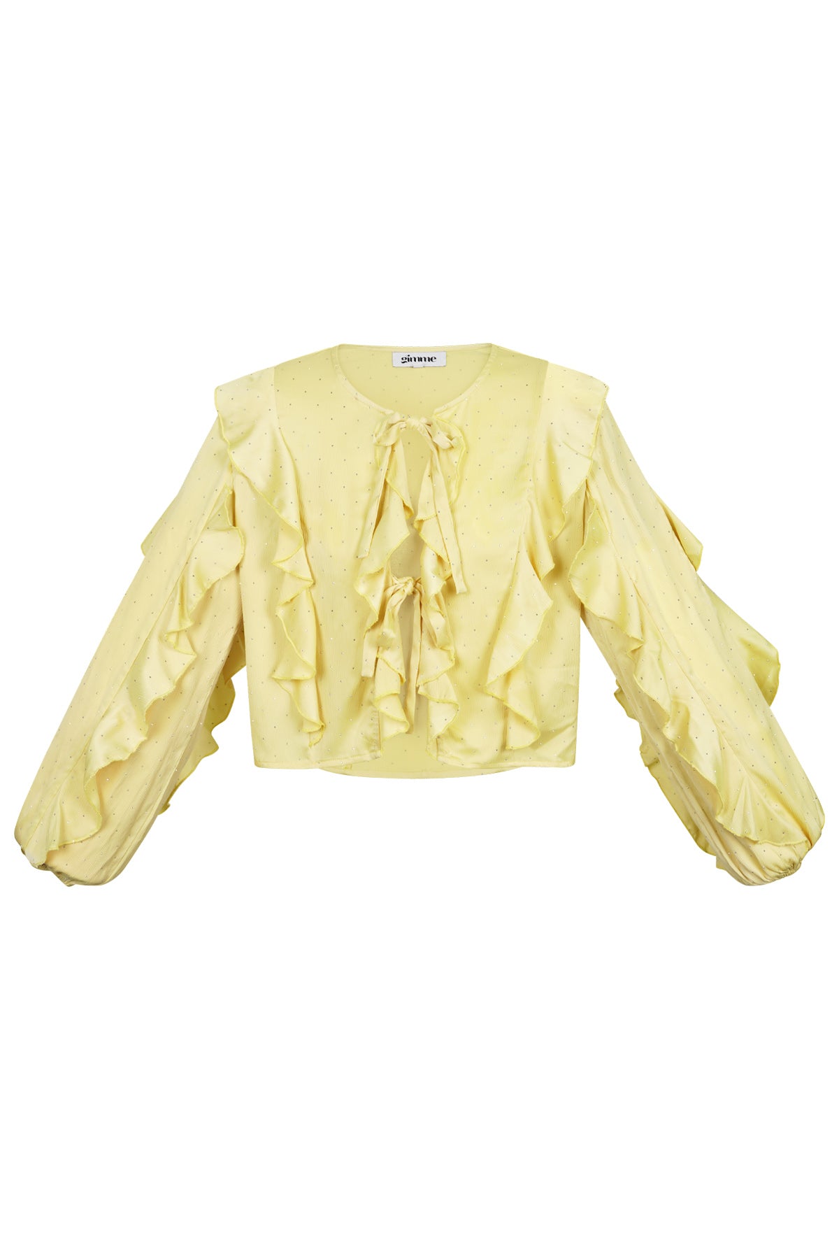 Polyester Vrouwen Lange Mouw Top Met Plooien Voorzijde Knoop