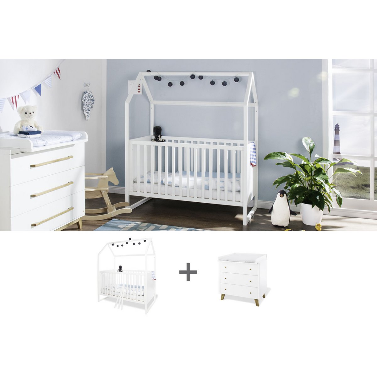Complete kinderslaapkamer in stijl | "Bed 'Hilda' & Commode 'Pan | Pinolino