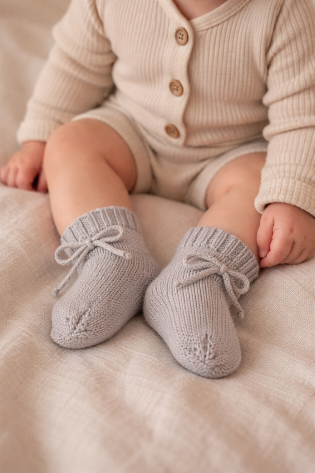 Wollen Baby sokjes | Newborn Sokjes 6-12 maanden | Merinowol | Beige