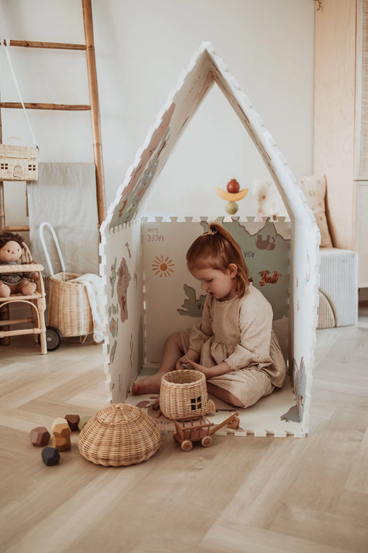 Play&Go EEVAA 3-in-1 Speelmat | Wereldmap | Spelenderwijs ontdekken, opbergen & bouwen