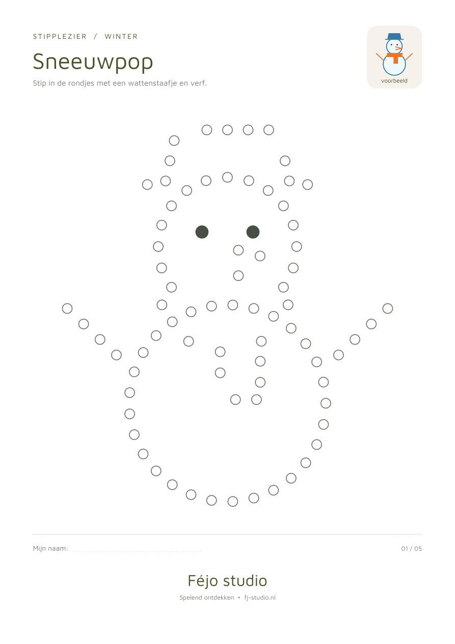 Winter stipverven voor peuters – printable – voorbeeld
