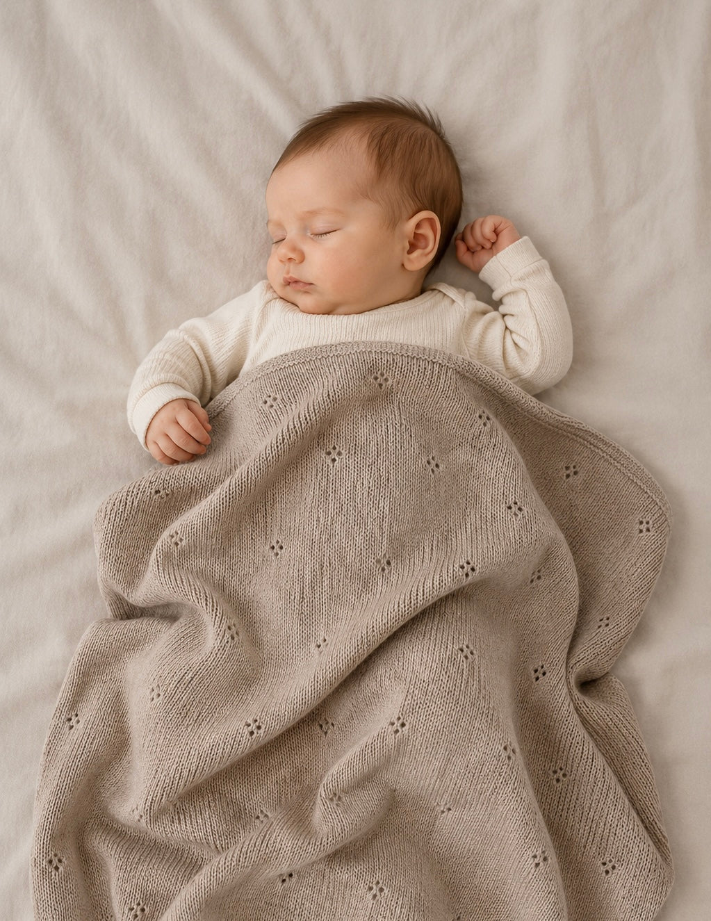 Babydeken van 100% Merinowol | zacht | 75x100cm | Beige Pointelle