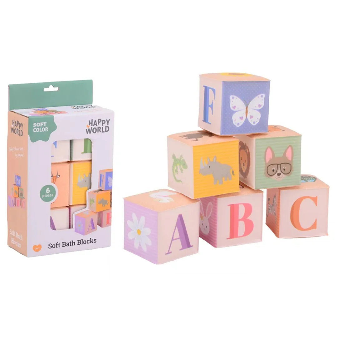 Happy World | Zachte Bad Blokken Dieren en Letters, 6 stuks