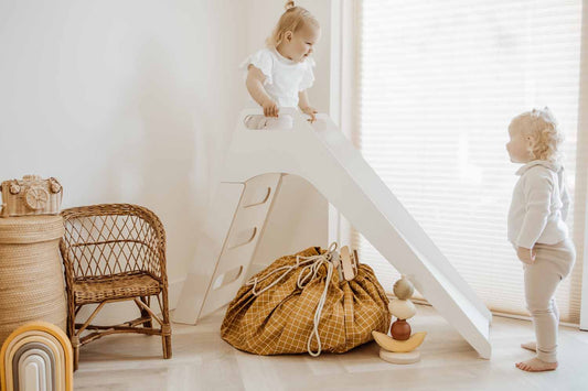 Play&Go | Speel- & Opbergkeed | Organic Cotton Mustard met Rasterpatroon