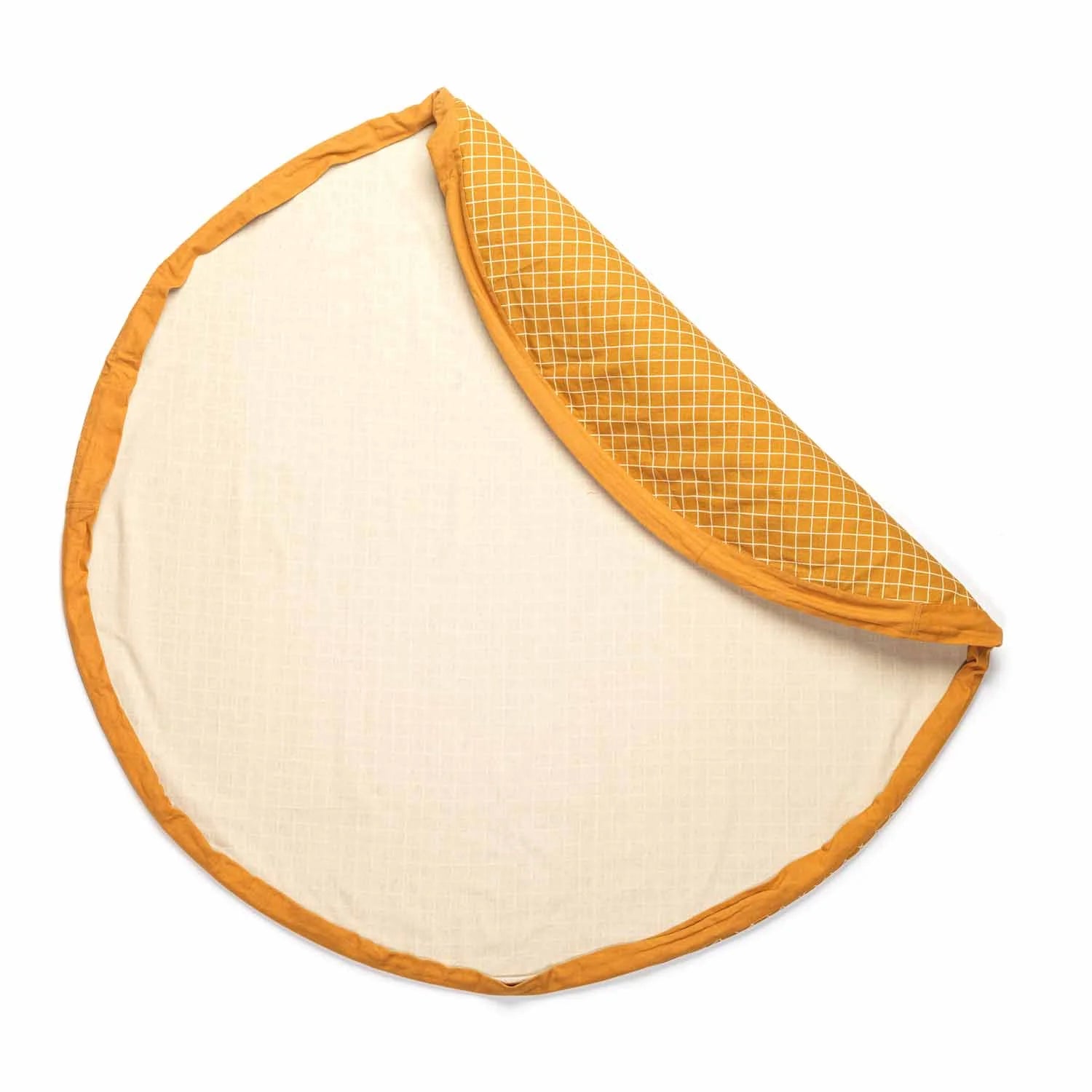 Play&Go | Speel- & Opbergkeed | Organic Cotton Mustard met Rasterpatroon