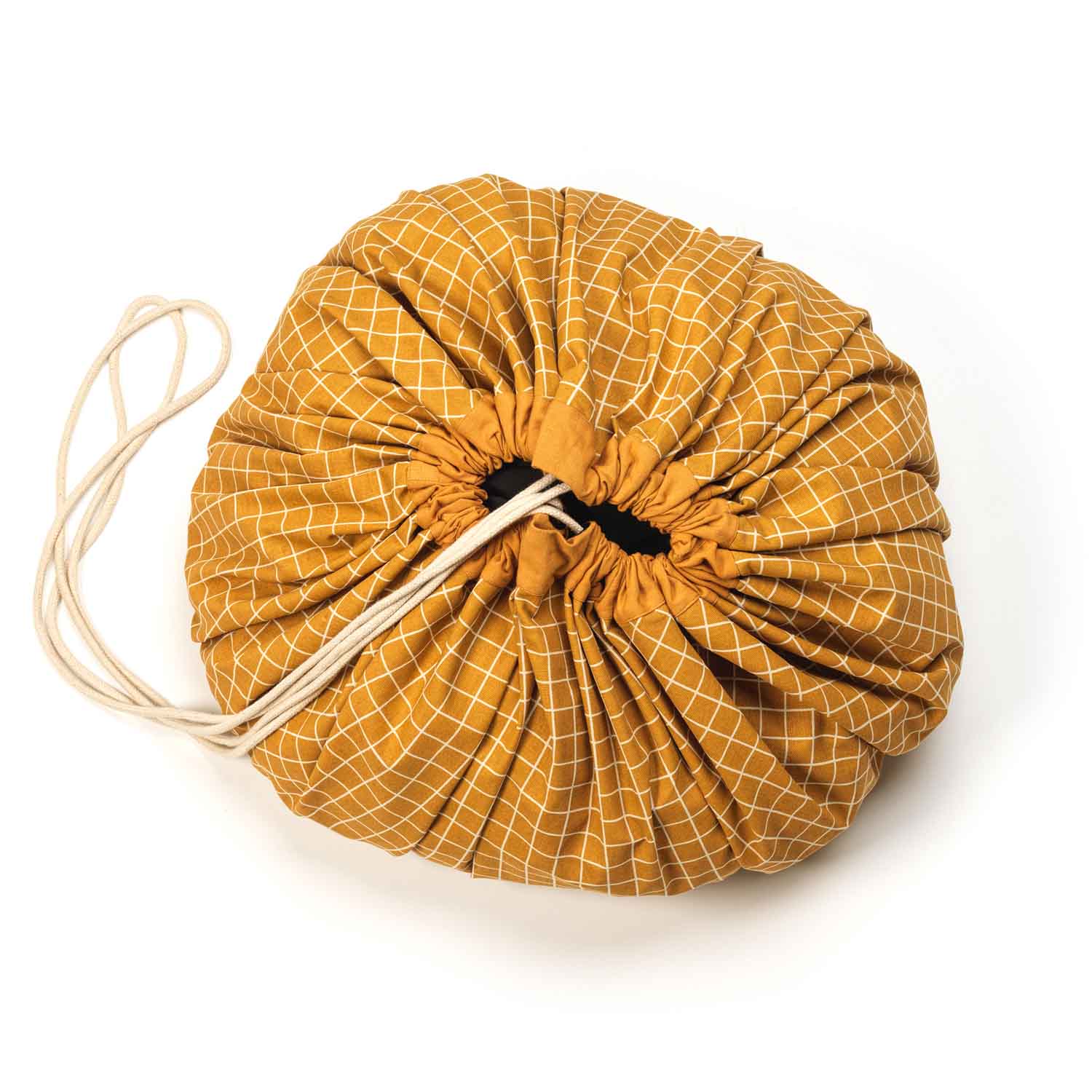 Play&Go | Speel- & Opbergkeed | Organic Cotton Mustard met Rasterpatroon