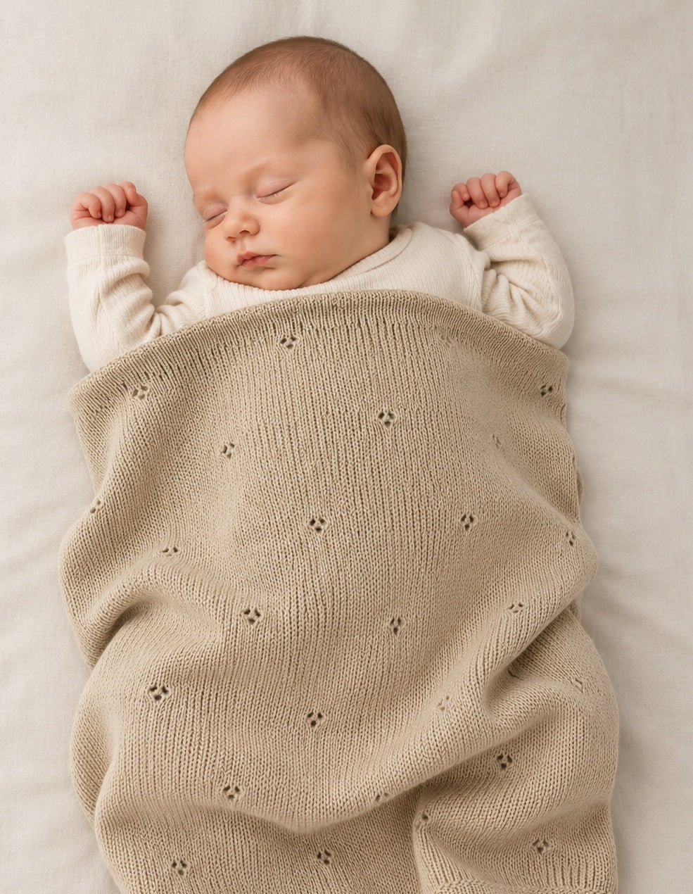 Babydeken van 100% Merinowol | zacht | 75x100cm | Zand Pointelle
