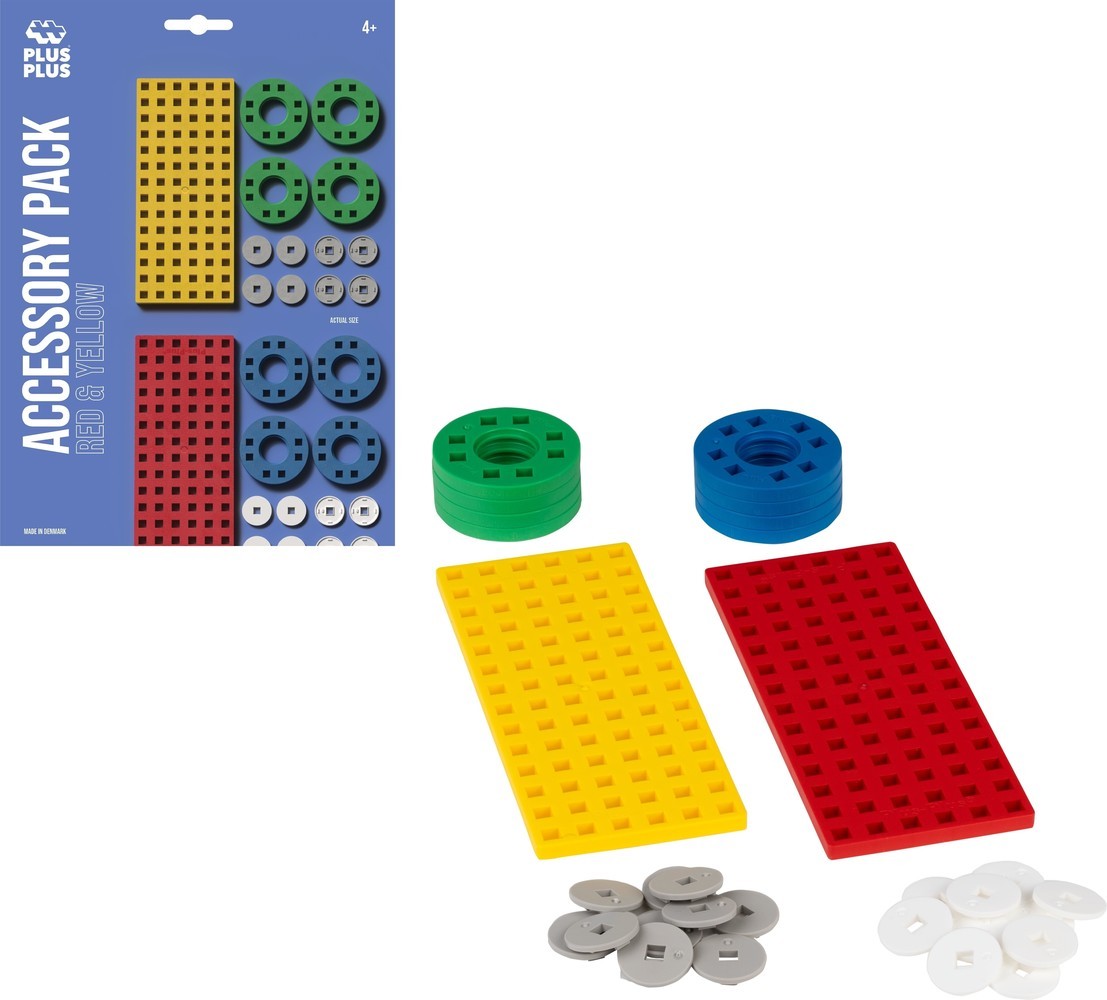Plus-Plus | Bouwplaat & wielen | Geel/rood (26 stuks)