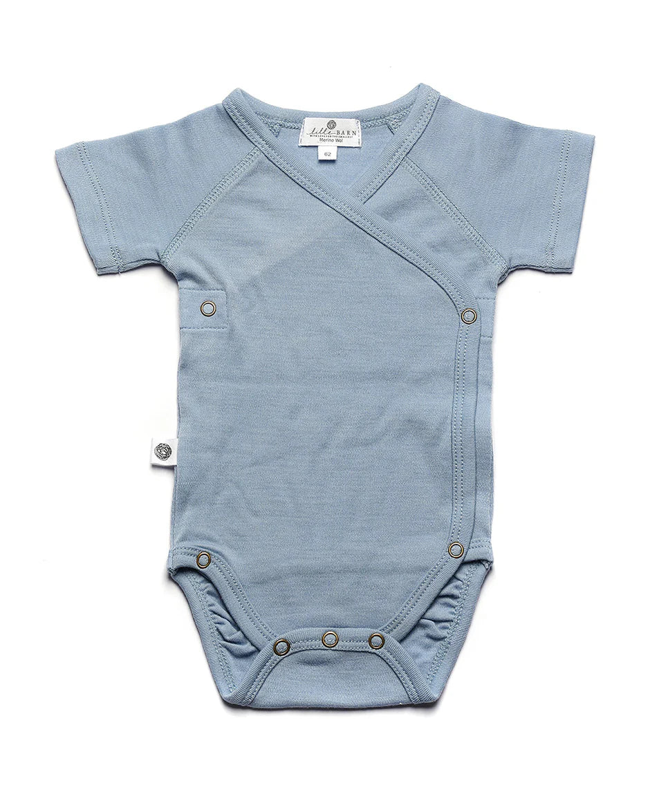 Wollen Overslagromper Korte mouw | Merinowol | Blue Fog | Lille Barn