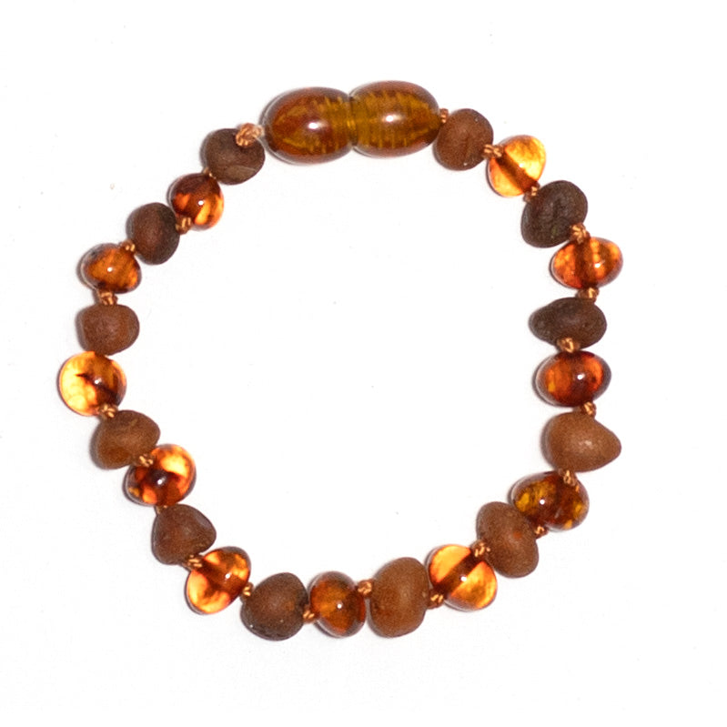 Baby/Kind | Barnsteen armbandje | Ronde kraaltjes | Gepolijst/ruw | 14cm | Cognac | Lille Barn