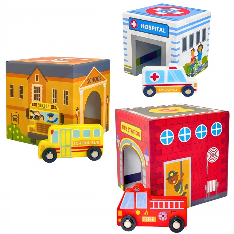 City Vehicles in Boxes Puzzle Cubes