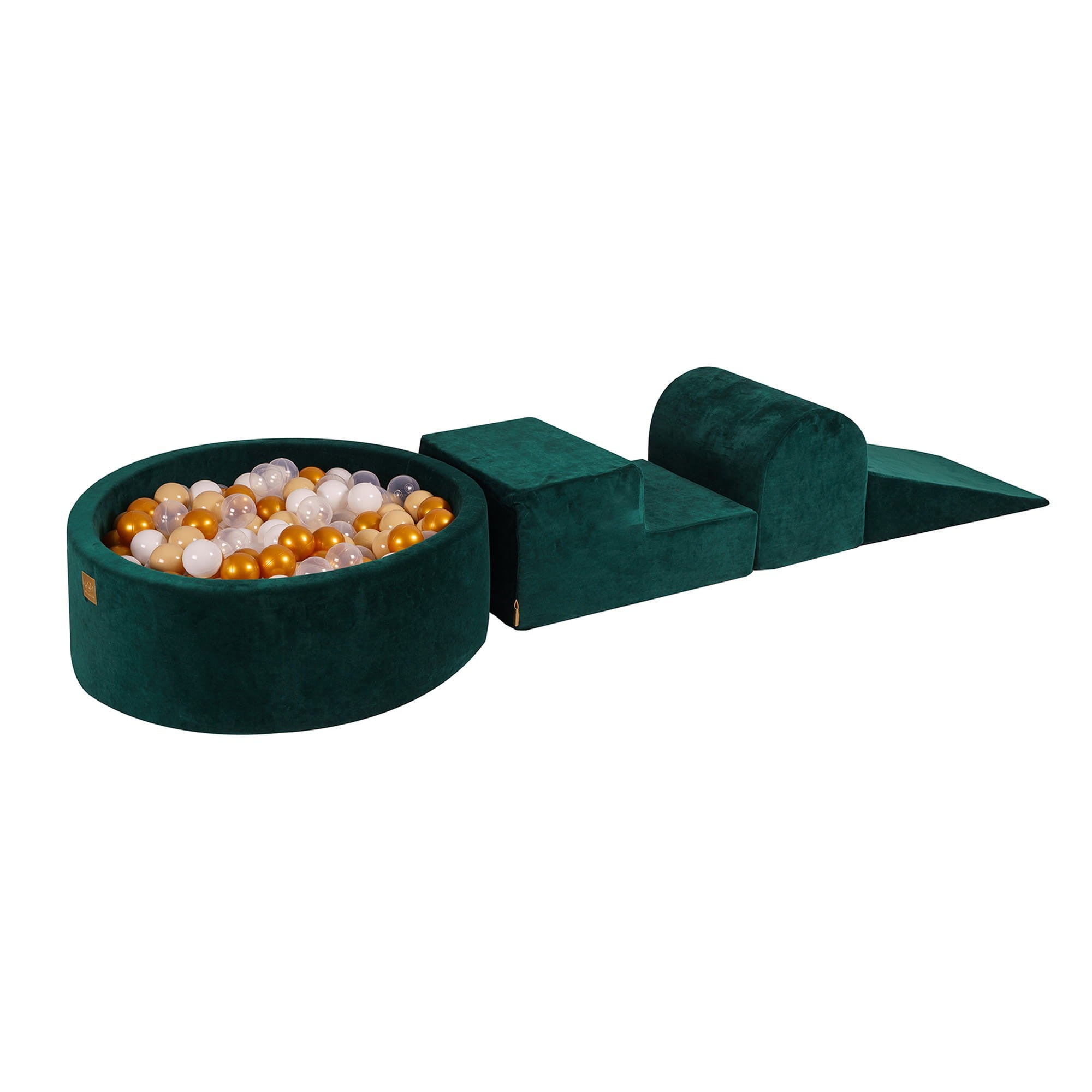 MeowBaby Green Velvet Foam Play Set with Ball Pit - Gold/Beige/White/Transparent Balls