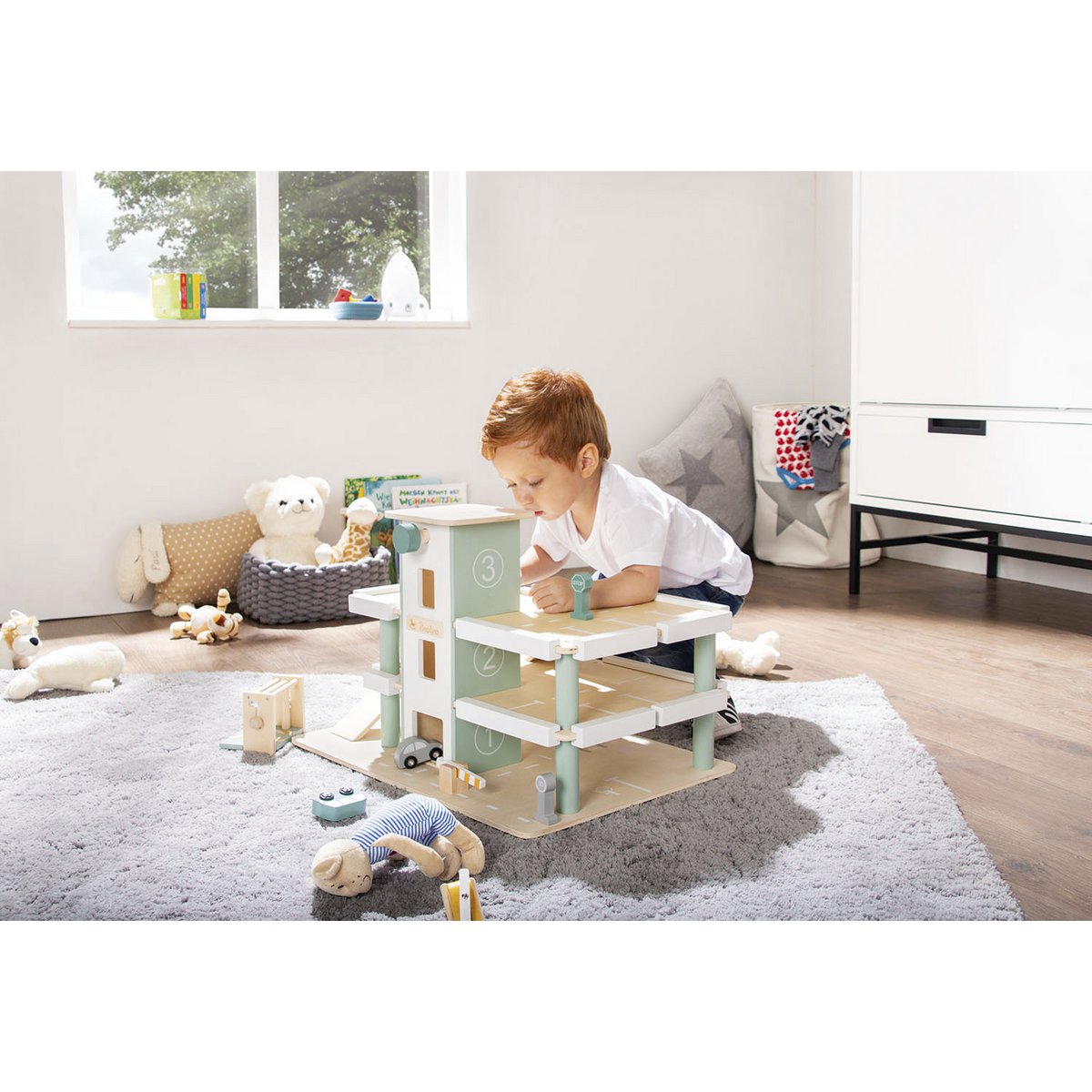 Pinolino Parkeergarage | Houten speelgarage met lift en auto's