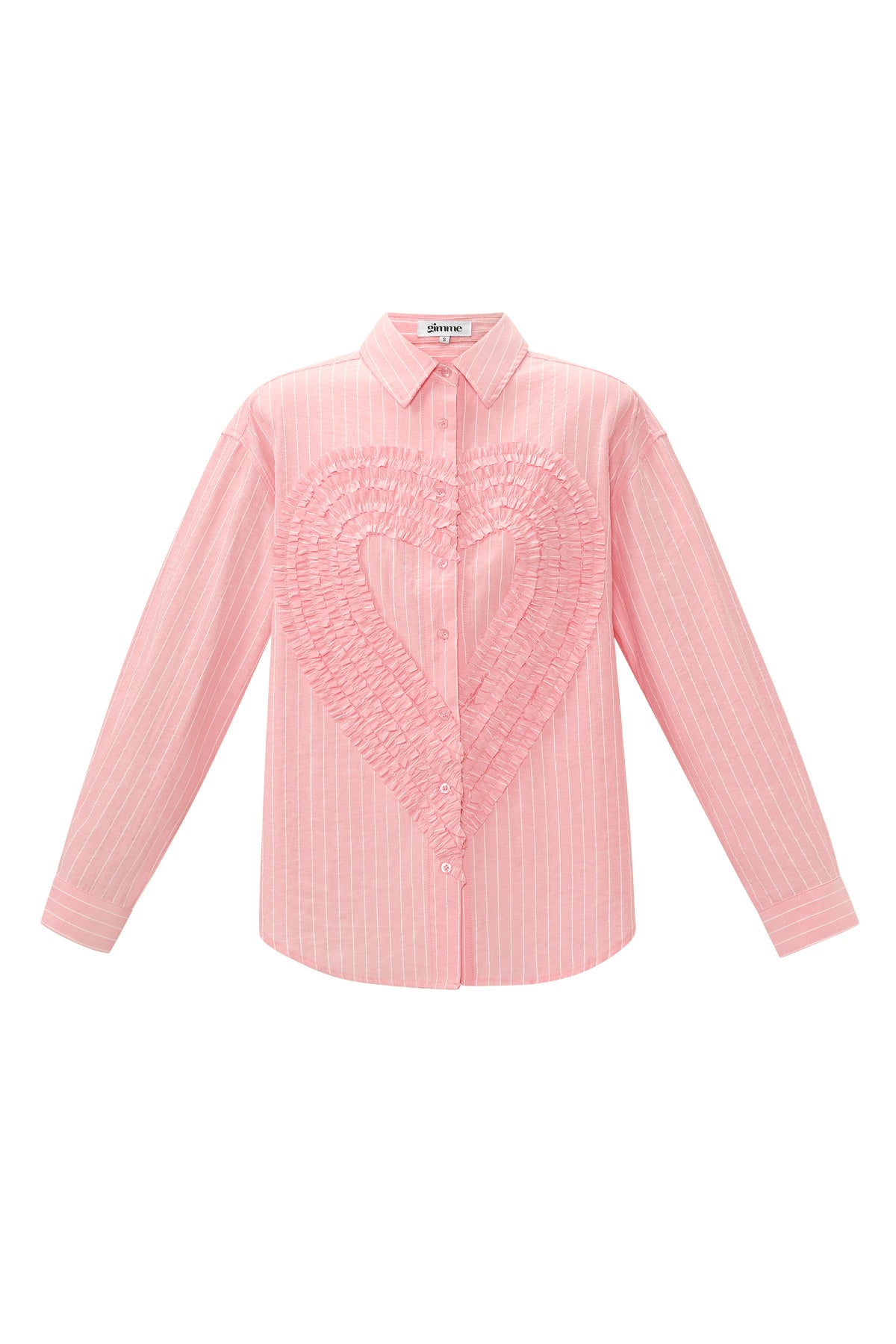 Cotton Woven Vrouwen Overhemd Casual Stripes Hart Ruffle Detail
