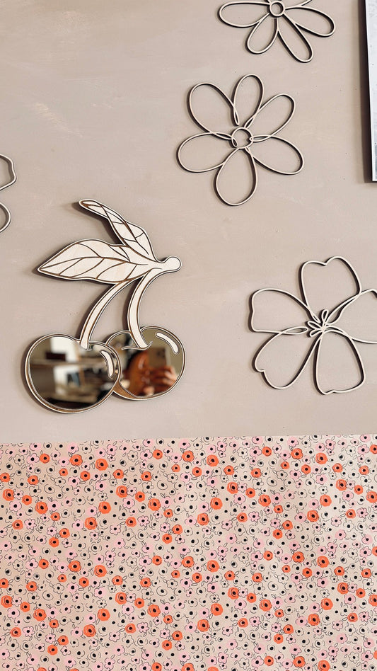Kids Room Cherry Mirror – Child-Friendly Acrylic & Wood