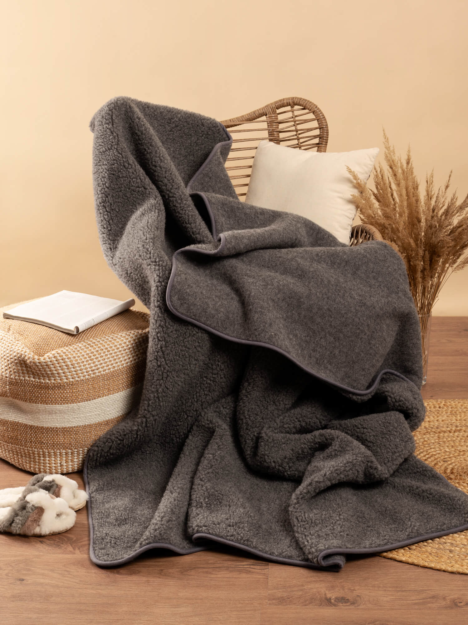 Wollen woondeken | 140x200 | 100% Merinowol | Grijs