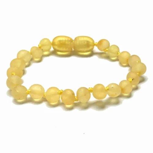 Baby/Kind | Barnsteen armbandje | Ronde kraaltjes | Ruw | 14cm | Citroen | Lille Barn