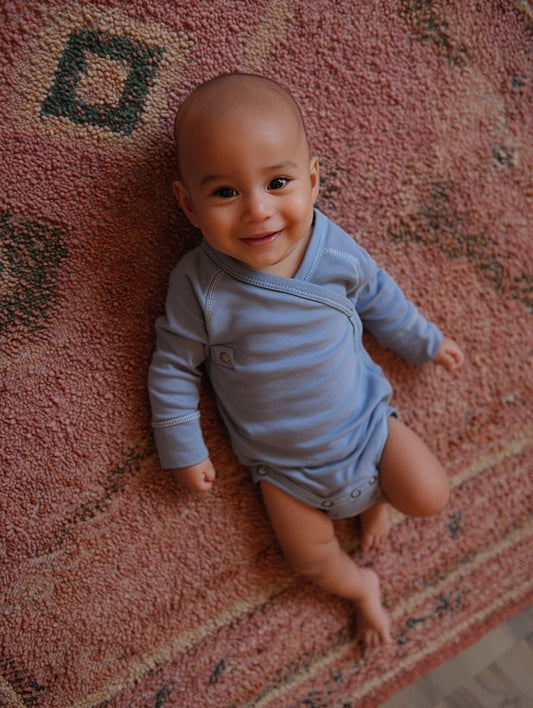 Wollen Overslagromper lange mouw | Merinowol | Blue Fog | Lille Barn