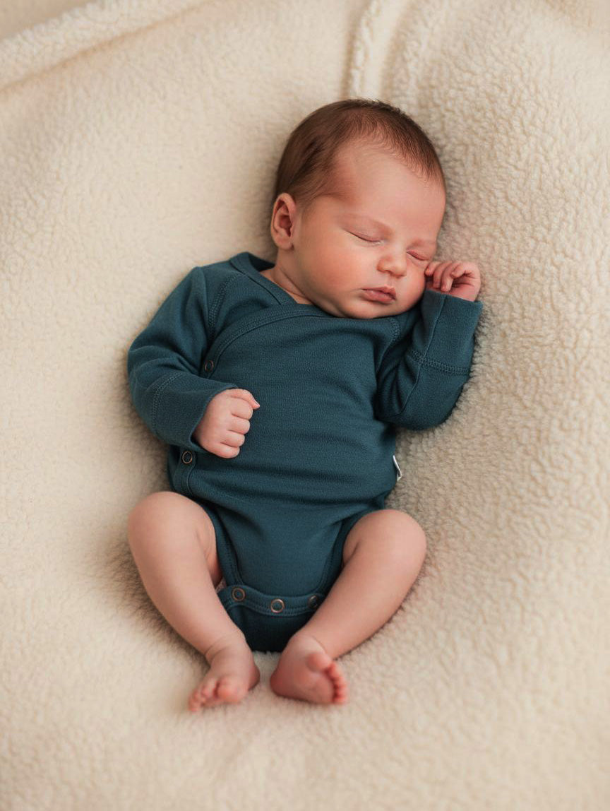 Wollen Overslagromper lange mouw | Merinowol | Orion Blue | Lille Barn