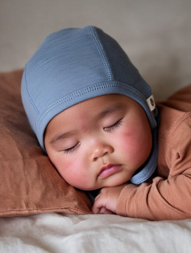 Baby wollen strikmuts | 100%  Merinowol | Blue Fog
