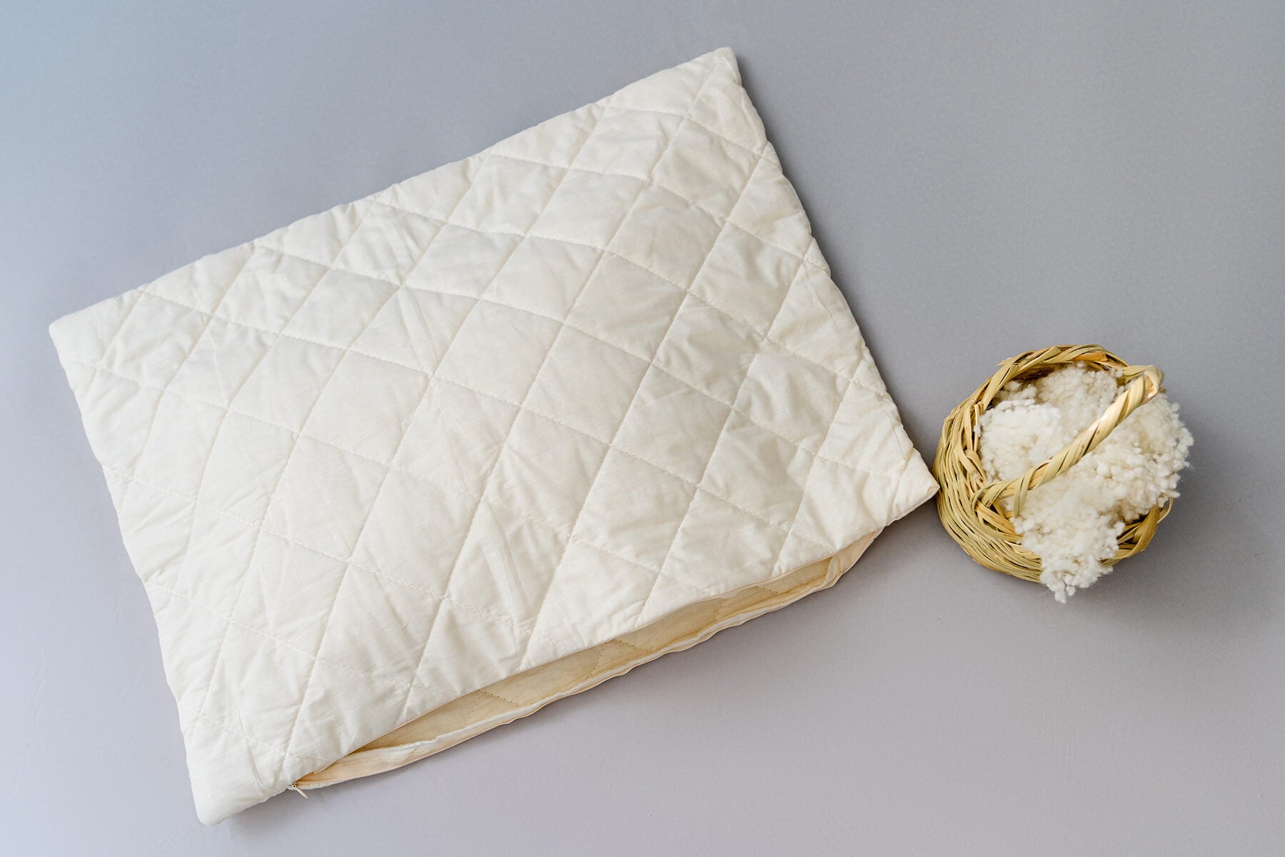 Kussensloop met vakjes gevuld Merino Wol | 3 verschillende maten