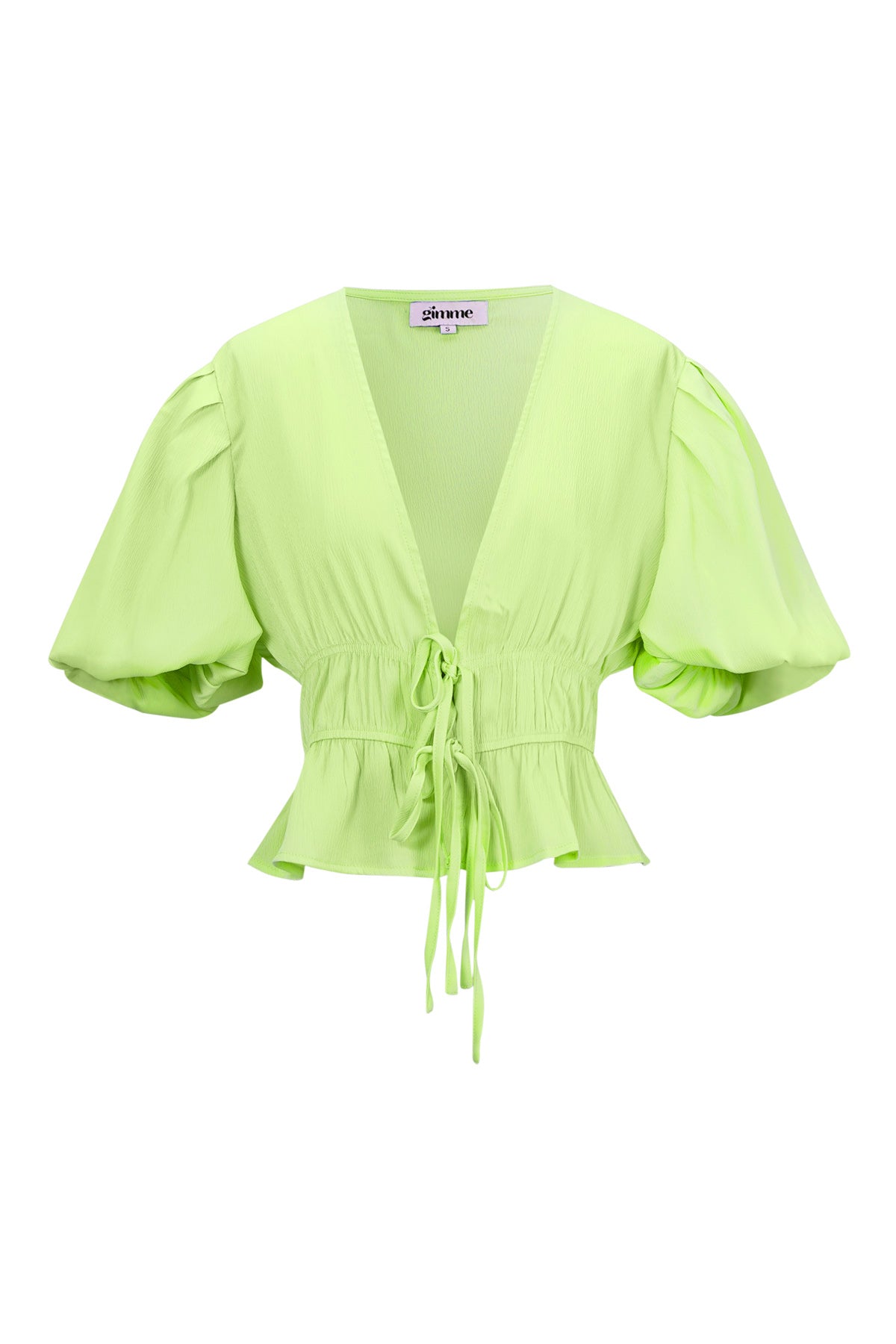 Polyester Vrouwen Korte Mouw Top Puff Sleeve Tie Waist
