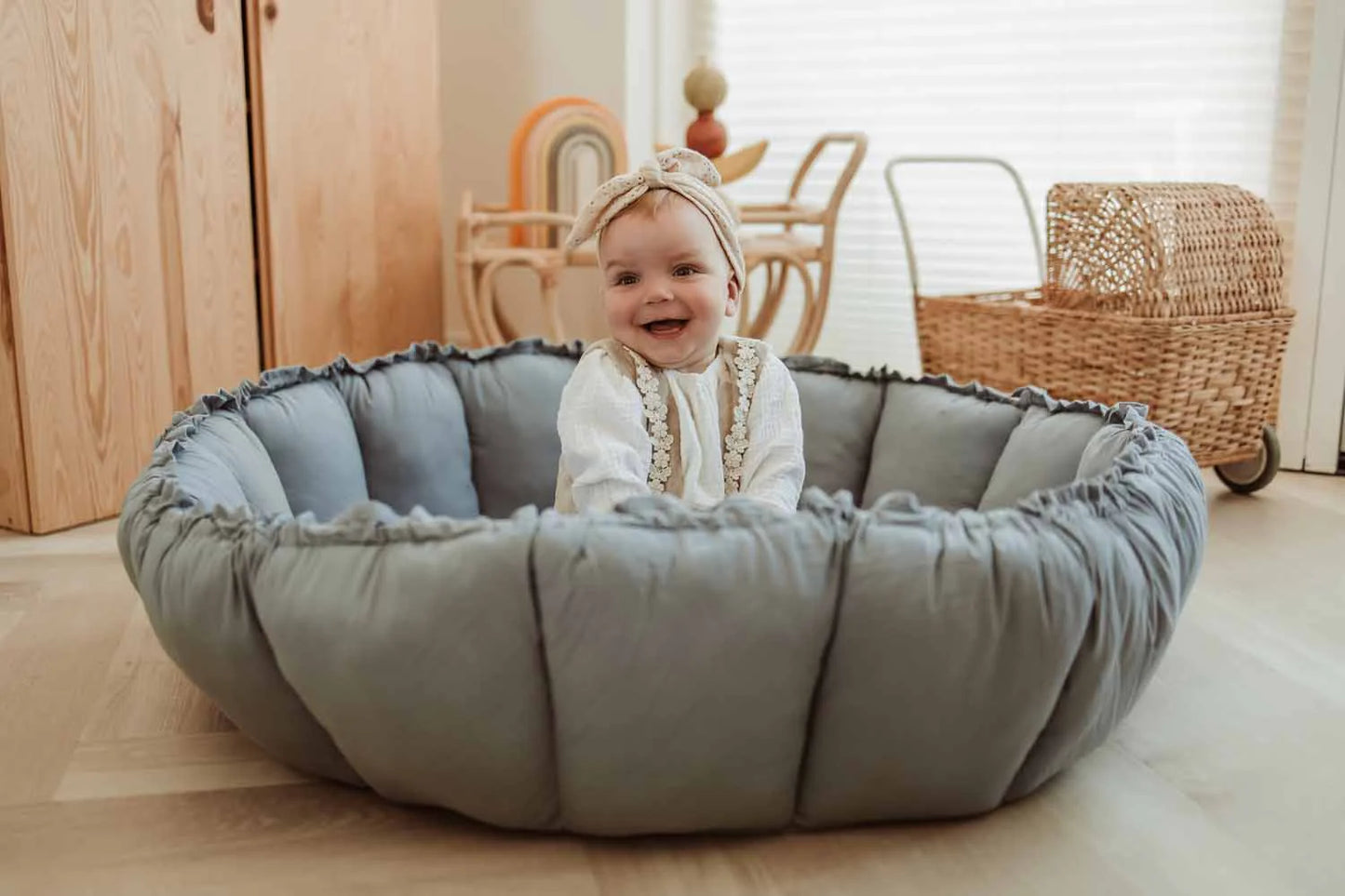 Play& Go | Bloom Dusty Blue Organic Cotton Babymat