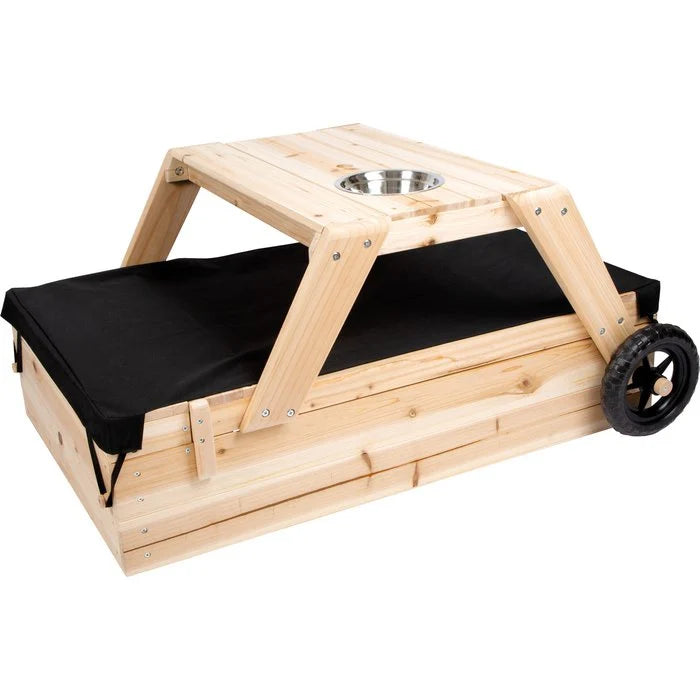 Zandbak met zitgedeelte en moddertafel | Houten speelgoed