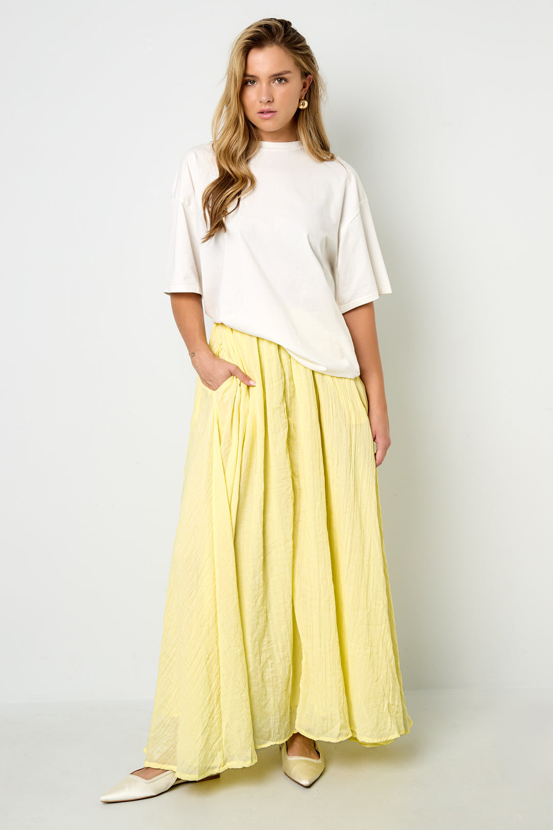 Geweven Polyestervezel Vrouwen Maxi Rok Casual Solide Kleur