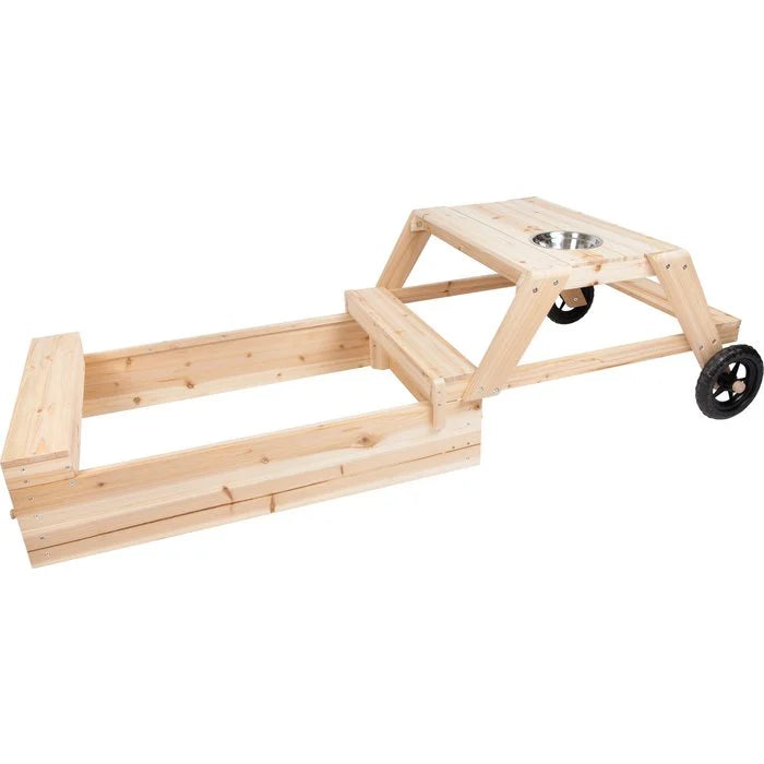 Zandbak met zitgedeelte en moddertafel | Houten speelgoed