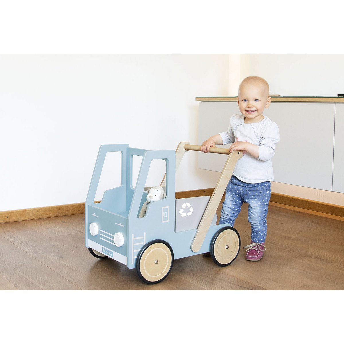 Pinolino Loopwagen blauw | Hout, kiepbak & verstelbare rem