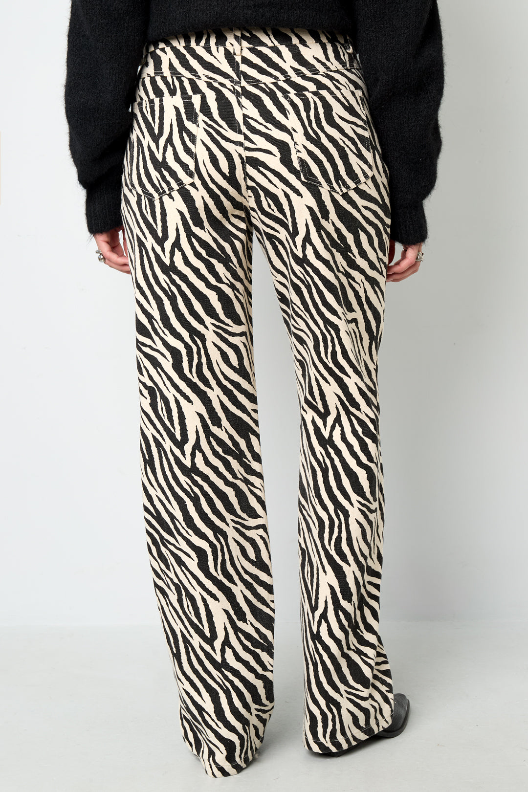 Geweven Katoen Vrouwen Rechte Broek Casual Zebra Strepen
