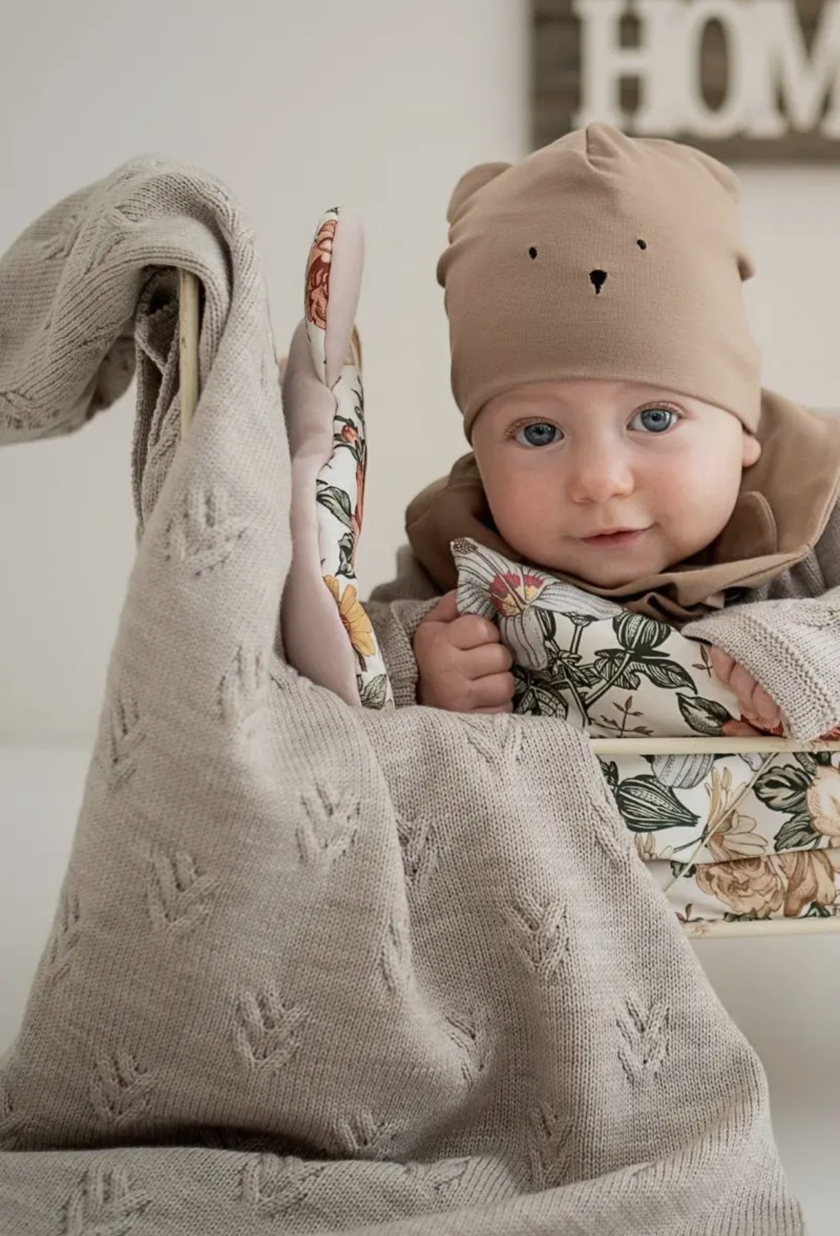 Babydeken van 100% Merinowol | zacht geruit | 75x100cm | Beige