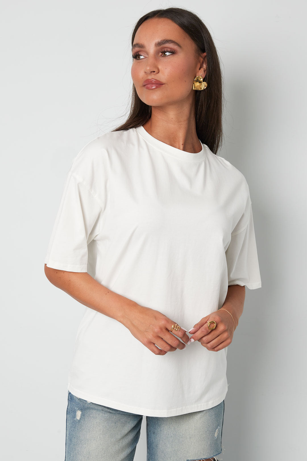 Katoen Gebreide Vrouwen T-shirt Casual Solide Kleur