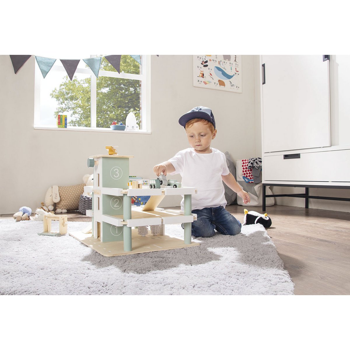 Pinolino Parkeergarage | Houten speelgarage met lift en auto's