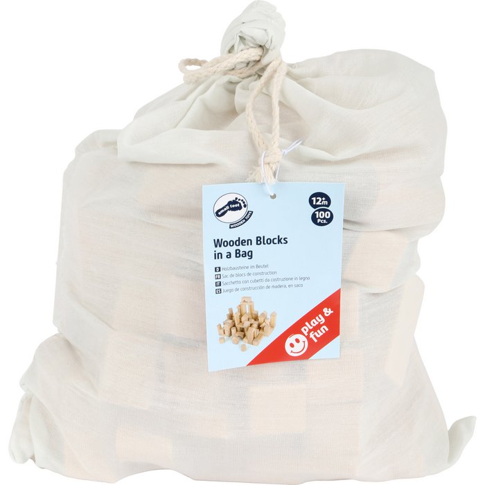 Houten bouwblokken naturel 100 stuks in een zak | bouwstenen | Hout