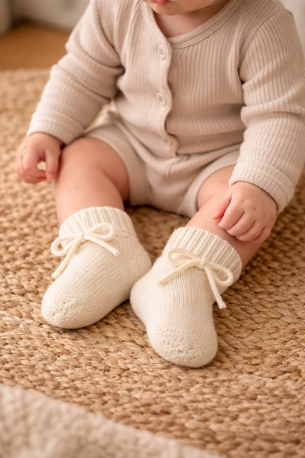 Wollen Baby sokjes | Newborn Sokjes 6-12 maanden | Merinowol | Crème