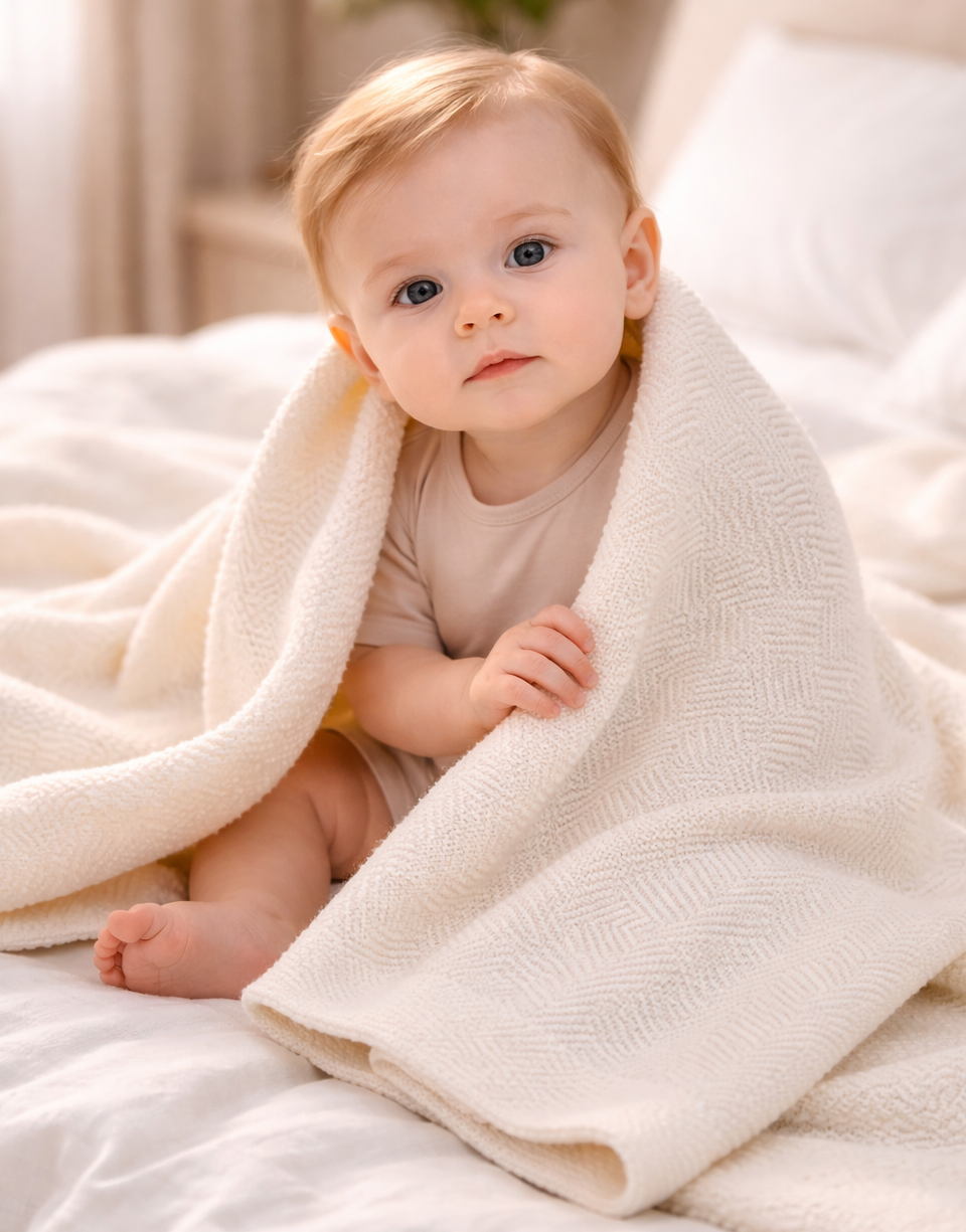 Babydeken van 100% Merinowol | zacht | 75x100cm | Crème Calm