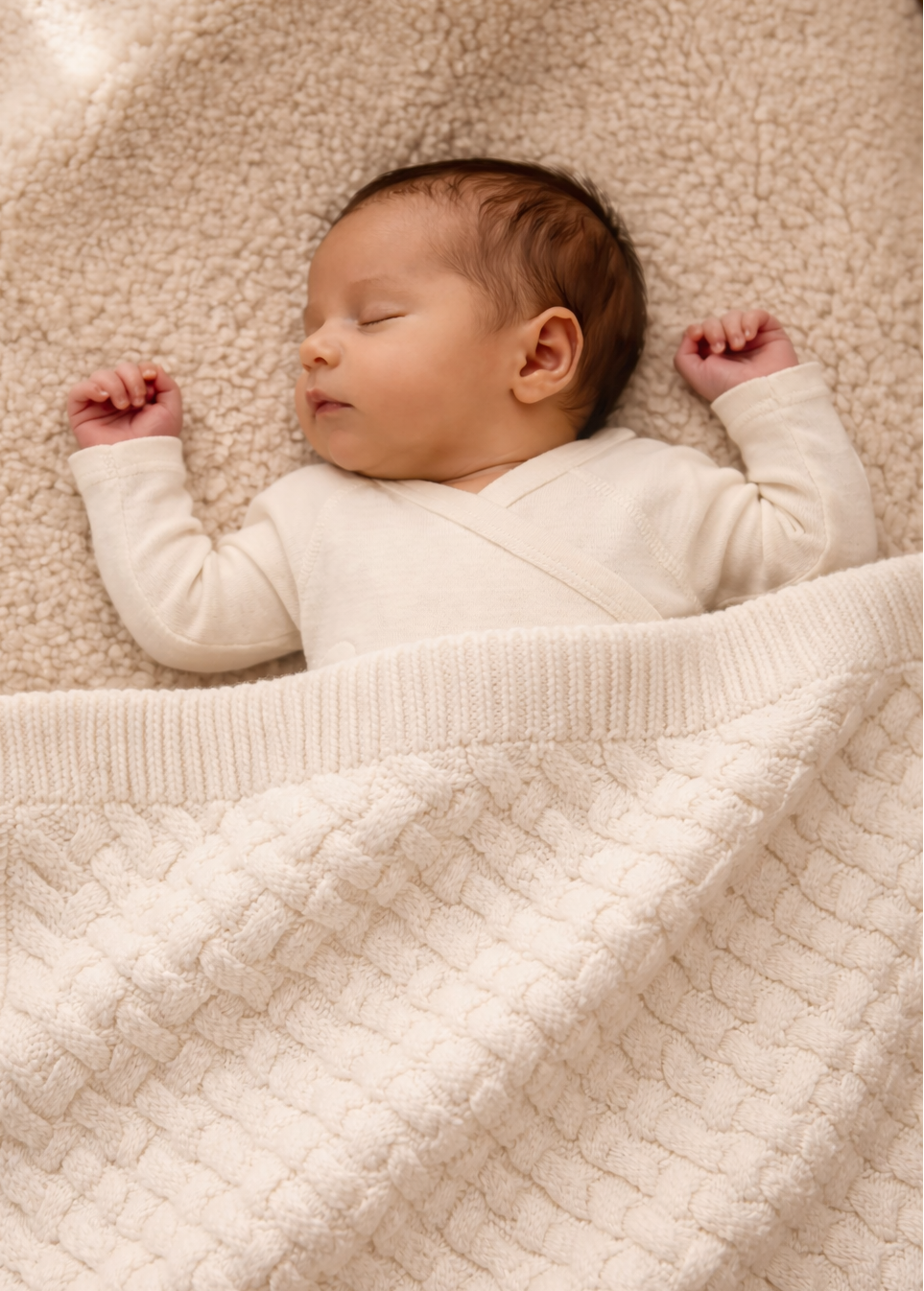 Babydeken van 100% Merinowol | zacht | 75x100cm | Crème Fluffy