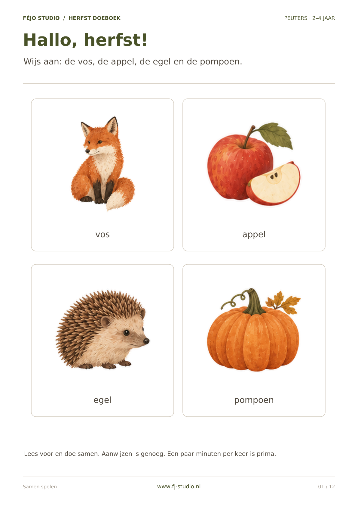 Voorbeeld van het herfstdoeboek voor peuters van Féjo Studio