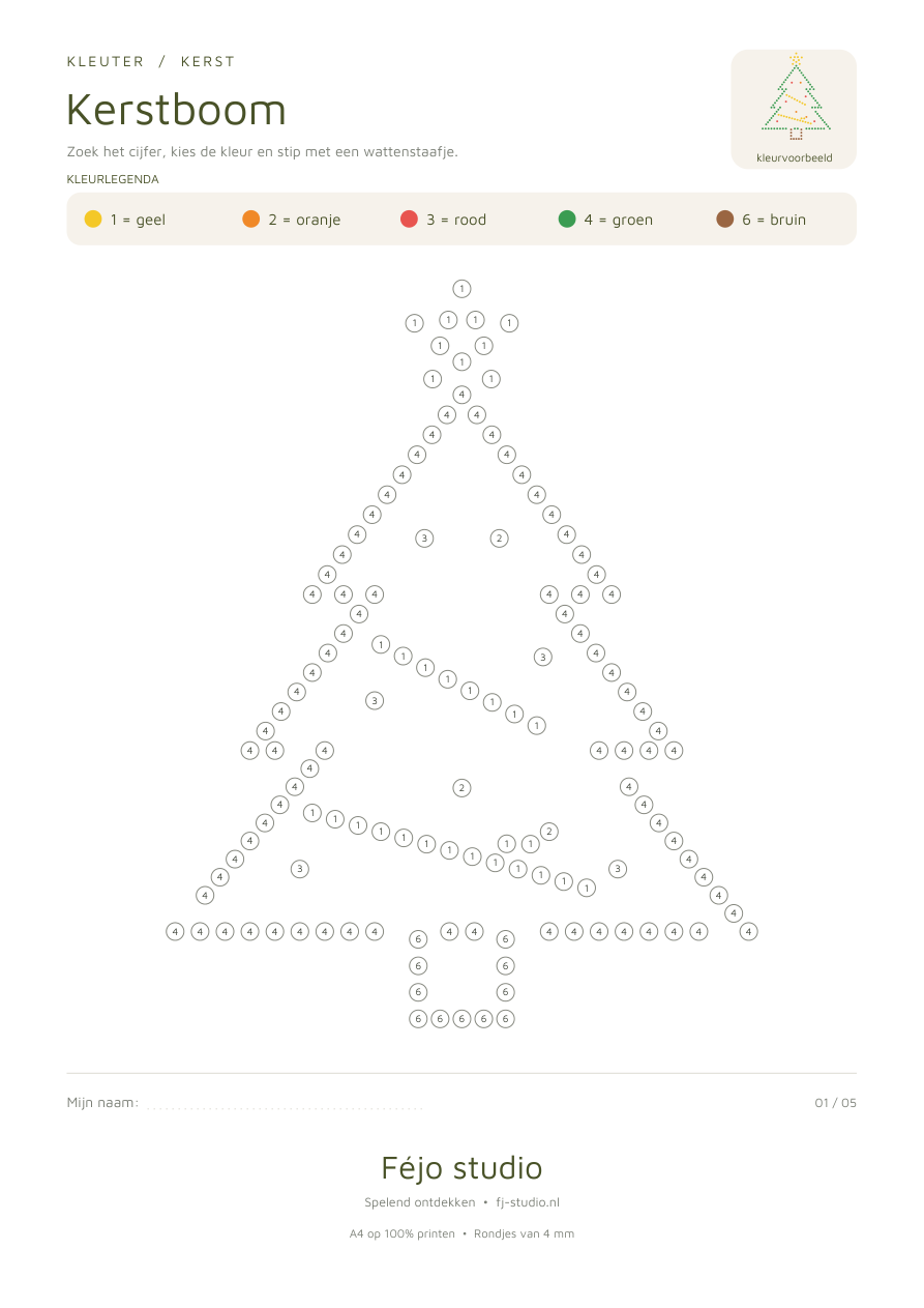 Kerst stipverven voor kleuters – printable – voorbeeld
