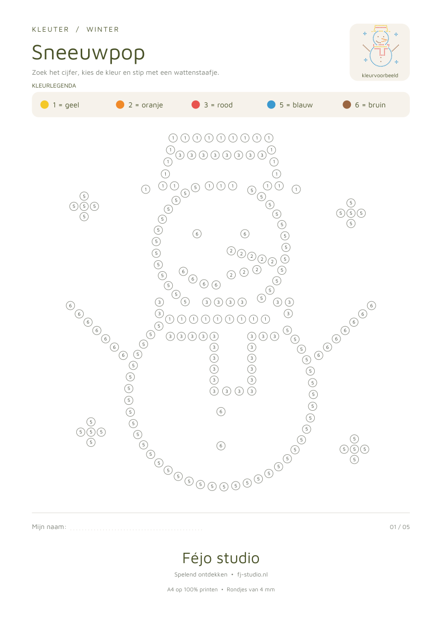 Winter stipverven voor kleuters – printable – voorbeeld