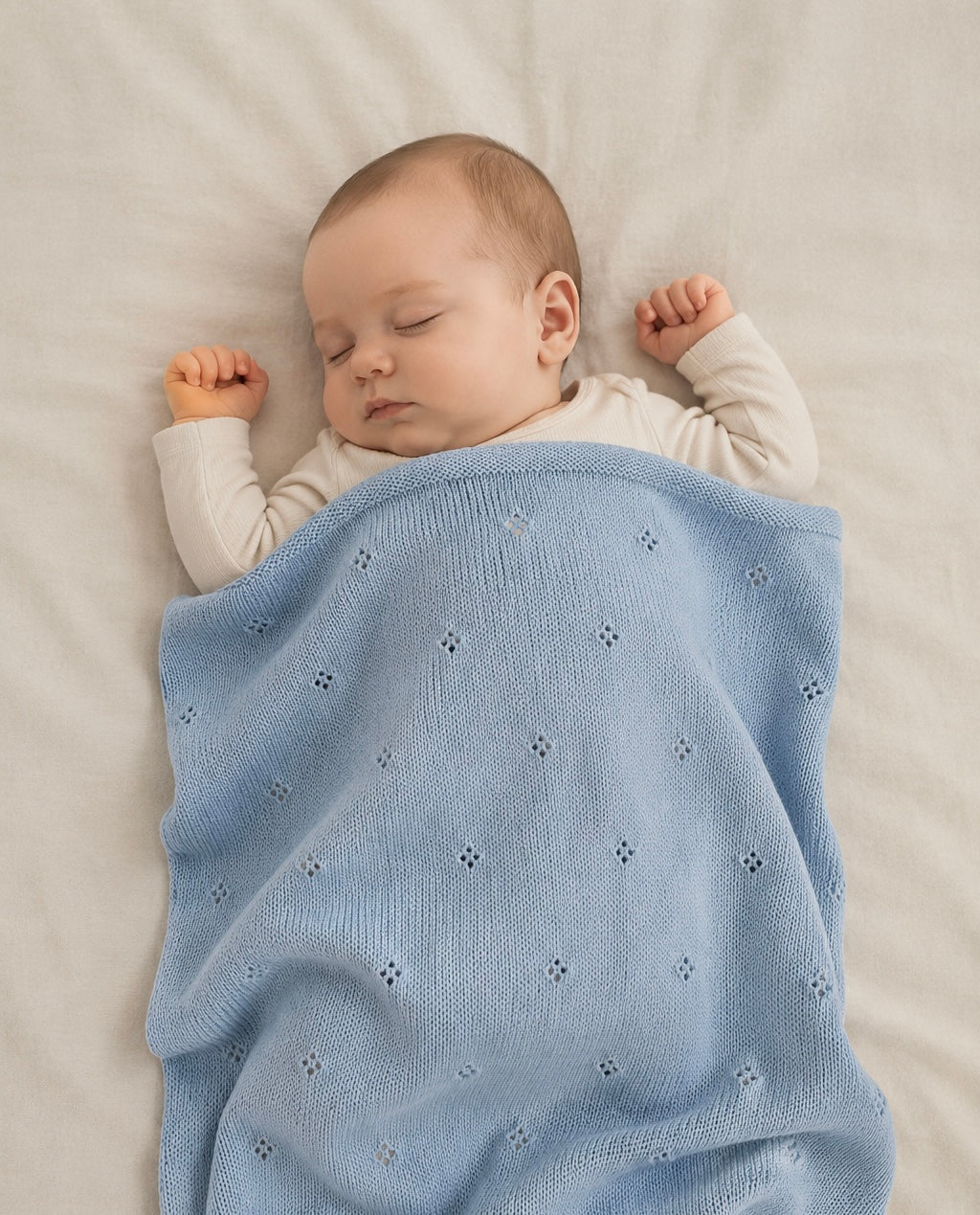 Babydeken van 100% Merinowol | zacht | 75x100cm | Blauw Pointelle