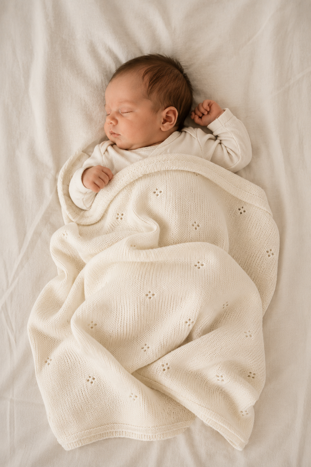 Babydeken van 100% Merinowol | zacht | 75x100cm | Crème Pointelle