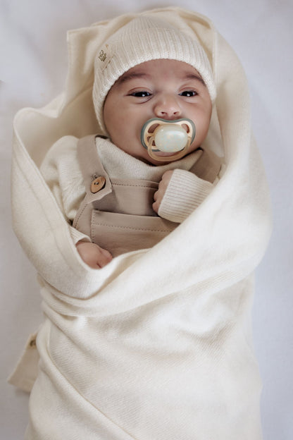 3 in 1 Wikkeldeken Crème | 90% Merinowol & 10% Cashmere | Moalie